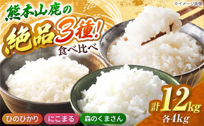 
            山鹿市産のお米食べ比べセット（ひのひかり・にこまる・森のくまさん）各4kg 【道の駅 水辺プラザかもと】 [ZEG014]
          