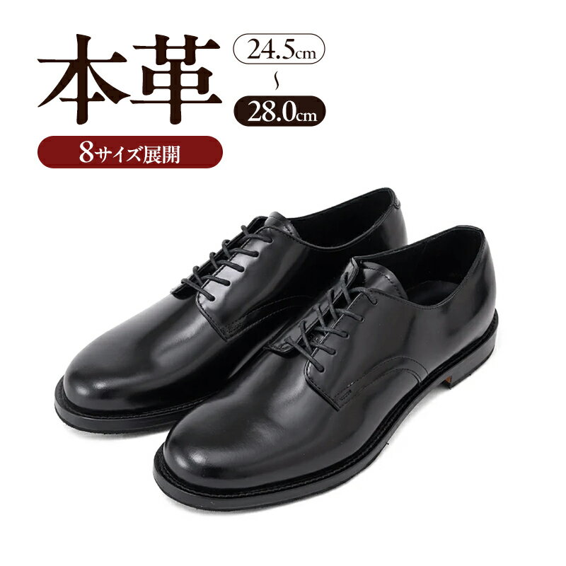 【ふるさと納税】BEP-102 サービスシューズ プレーントゥ Dウィズ BLACK（ブラック）　メンズ ファッション 靴 シューズ ガラスレザー 革靴 24.5cm～28.0cm