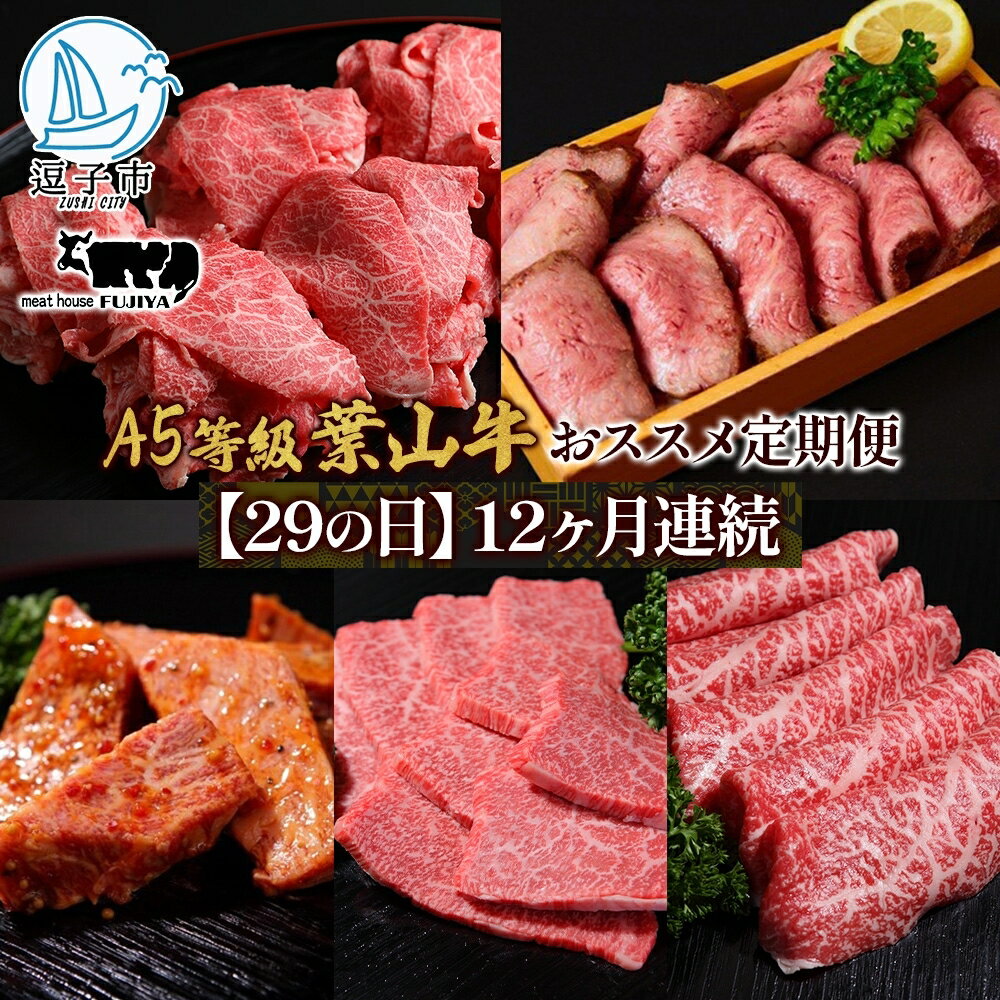 【ふるさと納税】【29の日定期便】12ヶ月連続 葉山牛 定期便 カタログ ギフト カルビ切り落し ジューシー 黒毛和牛 霜降り 赤身 肉 焼く 家族 贈り物 受賞 うし 和牛 冷凍 良質 冷凍便 送料無料 冨士屋牛肉店 神奈川県 逗子市