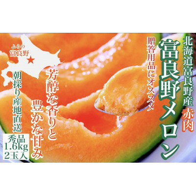 【ふるさと納税】【2025年度出荷　のし付き】富良野メロン(赤肉)夏ギフト秀品1.6kg/2玉入【1405396】