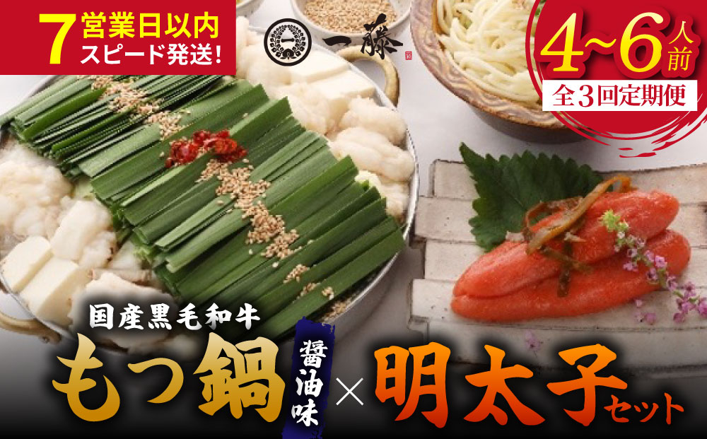 【定期便3回】もつ鍋味噌味（4～6人前）とかば田の辛子明太子 コラボセット『もつ鍋一藤×かば田』【SC016】