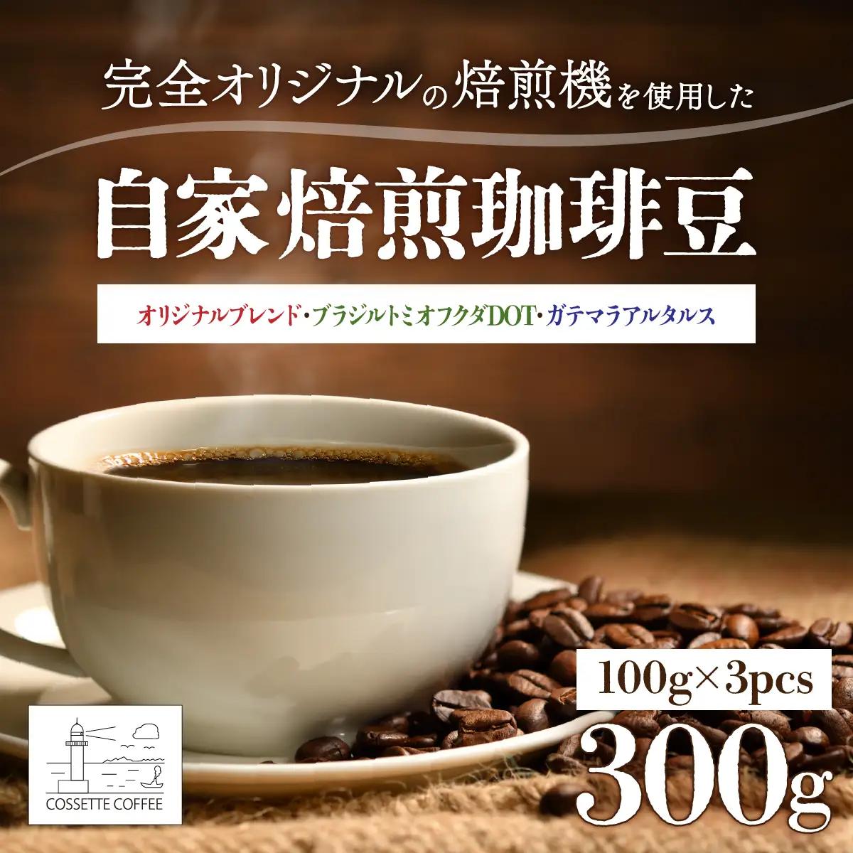 自家焙煎 コーヒー豆 オリジナルブレンド・ブラジル トミオフクダDOT・ガテマラ アルタルス 各100g×3個セット 300g