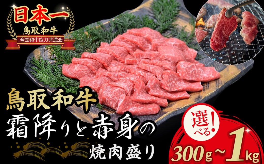 
            鳥取和牛 霜降りと赤身の焼肉盛り 300g ~ 1kg 国産 牛肉 焼肉 赤身 霜降り ロース モモ バラ バーベキュー 和牛 黒毛和牛 ブランド牛 鳥取県 倉吉市
          