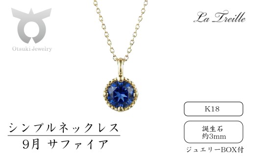 シンプルネックレス　Ｋ18【9月：サファイア】