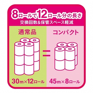 0017-10-05 エリエール トイレットティシュー （コンパクトダブル） 8ロール × 8パック 64個 1.5倍 省スペース パルプ100％ トイレットペーパー ダブル 日用品 消耗品 トイレ 