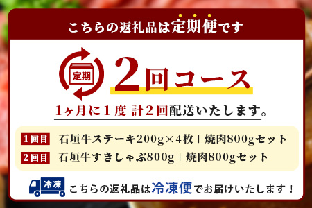 【全2回 定期便E】 石垣牛 ステーキ＆焼肉特盛セット・すきしゃぶ800g＆焼肉特盛セット　計3.2kg（いしなぎ屋）AB-33