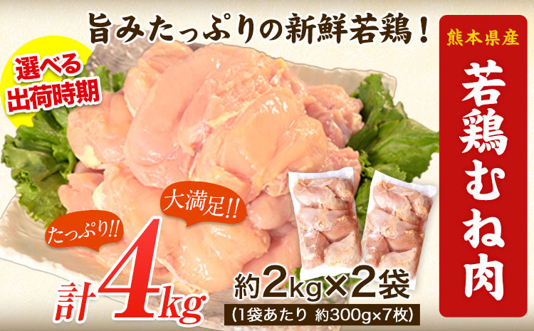 
鶏肉 熊本県産 若鶏 むね肉 約2kg×2袋(1袋あたり約300g×7枚前後) 肉 小分け 焼肉 焼鳥 バーベキュー たっぷり大満足！計4kg！《30日以内に出荷予定(土日祝除く)》
