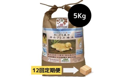 【12回定期便】【有機肥料使用／無農薬・無化学肥料】 令和５年度米 アイガモ農法ゆめぴりか 【玄米】正味5kg(1kg×5袋ガスバリア･脱酸素剤)　水田環境鑑定米・米食味鑑定米【31119】