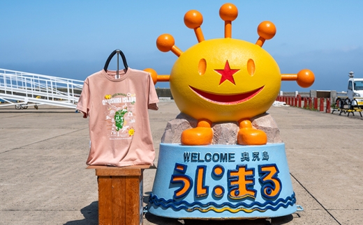 うにまるTシャツ (奥尻MAPデザイン) ピンク Sサイズ  奥尻島 ゆるキャラ ご当地 マスコット キャラクター うにまる メンズ レディース ユニセックス ご当地T キャラT Tシャツ 観光マップ マップ プリント スーベニア 半袖 | 北海道 奥尻町 送料無料