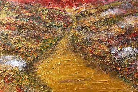 富士山溶岩パワーアート「赤富士から流れる金流の桂川」 絵画 アート