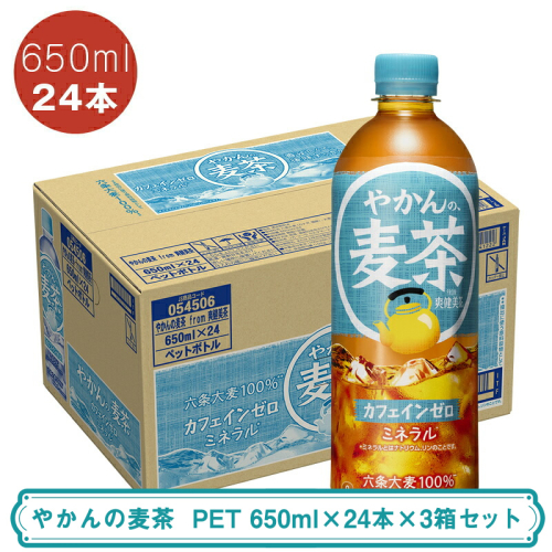 やかんの麦茶 PET 650ml×24本×3箱セット ＜配送不可地域：北海道・九州・沖縄・離島＞ | コカ・コーラ ペットボトル 1ケース(24本) お茶 麦茶 むぎ茶 飲料 ドリンク【コカ・コーラ 日常使い 防災  海老名市 】
