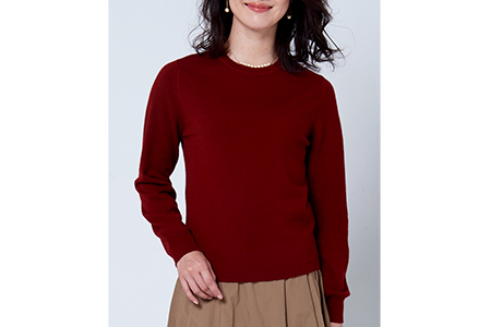 日本製 カシミヤ100% レディース クルーネック ワイン Mサイズ [2578]