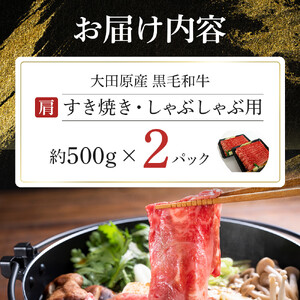 大田原産 黒毛和牛 肩 すき焼き・しゃぶしゃぶ用　500g×2