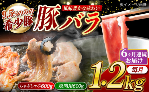 【月1回約1.2kg×6回定期便】大西海SPF豚 バラ（焼肉＆しゃぶしゃぶ用）計約7.2kg 長崎県/長崎県農協直販 [42ZZAA102]