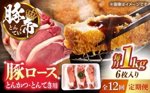 【全12回定期便】豚帝 ロースとんかつ・とんてき用 カット 約1kg（1枚約170〜180g×6枚）【KRAZY MEAT(小田畜産)】 [ZCP165]