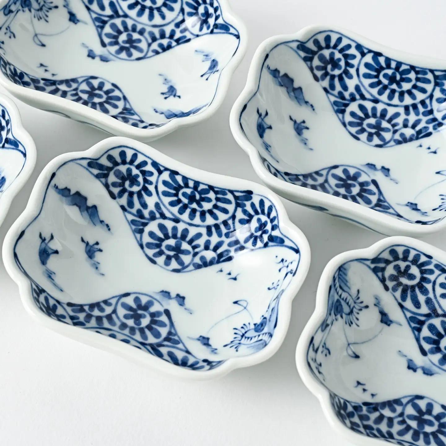 【波佐見焼】和波佐見紋 小鉢 山水たこ唐草 角小皿5枚セット 食器 小皿【福田陶器店】[PA433]