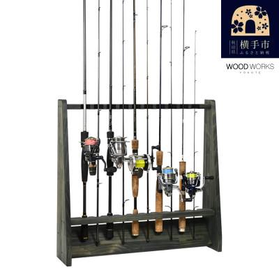 ふるさと納税 横手市 WOOD WORKS ロッドスタンド10本掛け　本体カラー:ミリタリーグリーン
