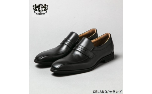 CELAND 牛革ラクチン軽量ビジネスシューズ 甲ゴムタイプ 紳士靴 （スワール）ブラック CE1401 27.0cm [№5990-5992]