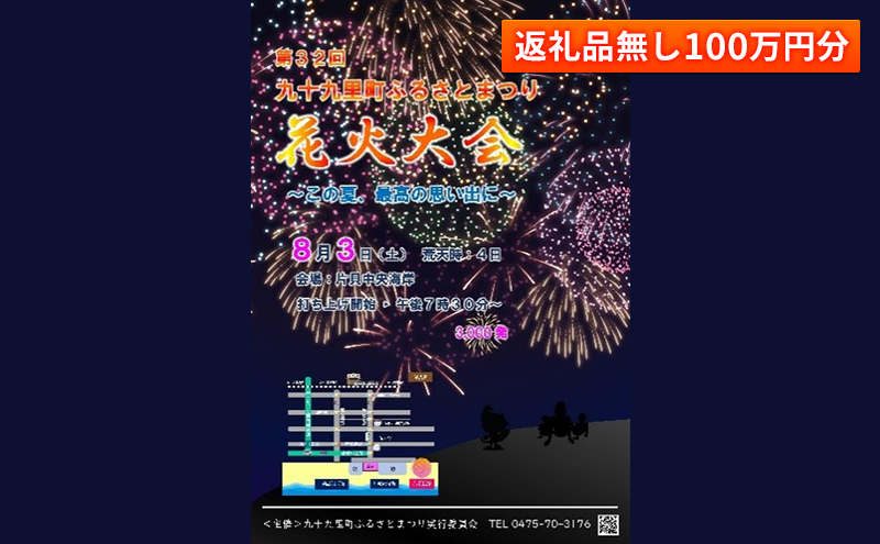 
                  【返礼品無し】九十九里町ふるさとまつりへの寄附100万円分[№5743-0440]
                
