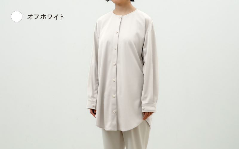 クルーネックチュニックシャツ 3色 2サイズ展開　オフホワイト（M-L）