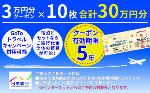 
日本旅行　地域限定旅行クーポン【300，000円分】 [№5616-0485]
