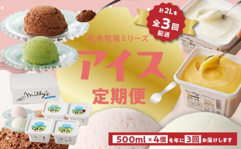 松本牧場アイス定期便　本格ジェラートファミリーセット（500ml×4個×3回）