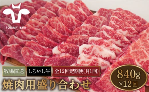 【牧場直送】【12回定期便】佐賀県産しろいし牛 焼肉用 盛り合わせ セット（希少部位）各回840g【有限会社佐賀セントラル牧場】 [IAH048]