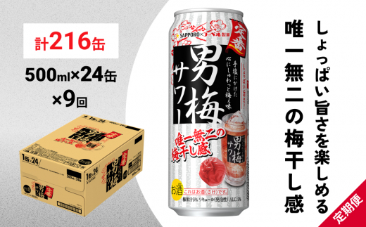 
サッポロ 男梅 サワー 500ml×24缶(1ケース)×定期便9回(合計216缶) 缶 チューハイ 酎ハイ サワー
