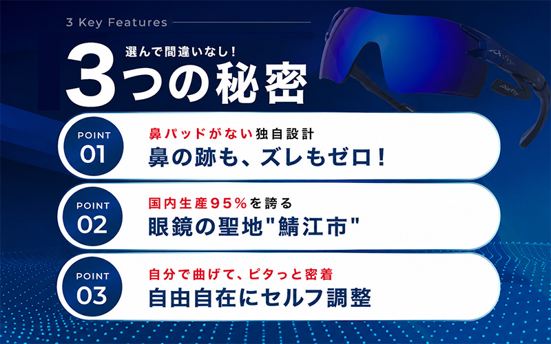 鼻パッドのないサングラス「AirFly（エアフライ）」AF-301WV 《偏光レンズ》 C-32WVシルバー AF-301 WV（ワイドビュータイプ）【偏光レンズ】シルバー