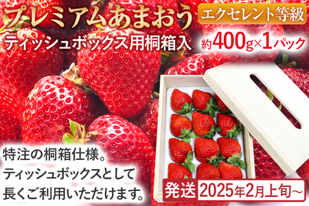 プレミアムあまおうEX (ティッシュボックス用特別仕様の桐箱入り）いちご フルーツ 果物 あまおう 約400g×1パック 福岡 苺 イチゴ 桐箱 【発送時期2026年2月上旬～2026年4月上旬】