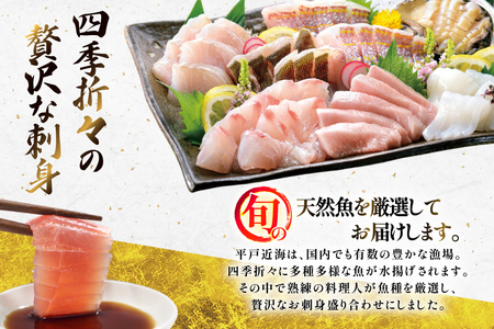 刺身 盛り合わせ 旬の天然魚の刺身盛り 5種 2～3人前 3回 定期便 総計6～9人前 セット 食べ比べ 詰め合わせ [囲炉裏料理エビス亭 長崎県 平戸市 hr42bgy390045]