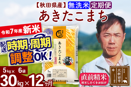 ※令和7年産 新米※《定期便12ヶ月》秋田県産 あきたこまち 30kg【無洗米】(5kg小分け袋) 2025年産 お届け時期選べる お届け周期調整可能 隔月に調整OK お米 みそらファーム