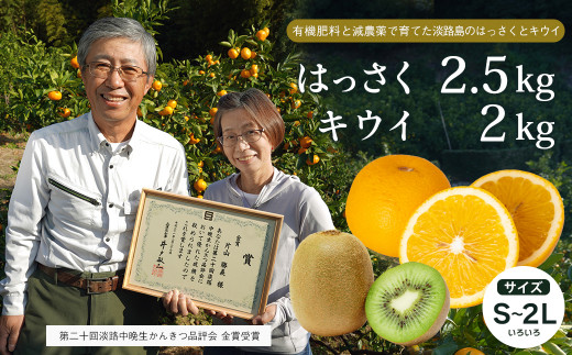 
片山農園の淡路島のはっさく2.5kgとキウイ2.0kg【サイズいろいろS～2Lサイズ】【発送時期2024年2月頃～4月頃】
