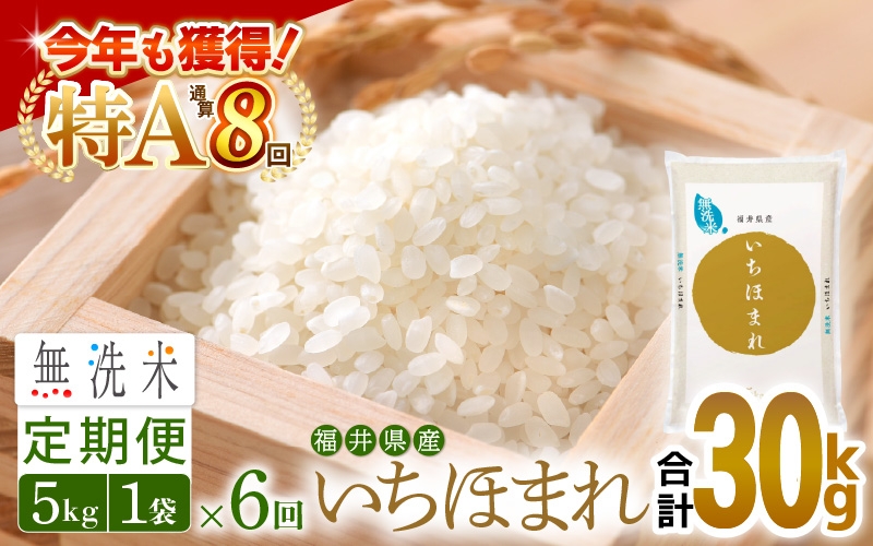 
                  特A通算8回！お米 令和7年産 無洗米 定期便 6回 いちほまれ 5kg × 6回（計30kg）福井県産【米 コメ kome 6ヶ月連続 計30キロ 精米 白米 便利 時短】 [e27-h005]
                