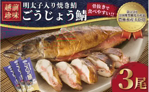 解凍と温めだけのお手軽グルメ！ 明太子入り焼き鯖 越前珍味「ごうじょうさば」 3尾 【骨抜き 魚介類 海鮮 めんたい 明太子 サバ ほねなし 手軽 おかず 惣菜 冷凍食品  ギフト 贈答 送料無料 】 [e15-b001]