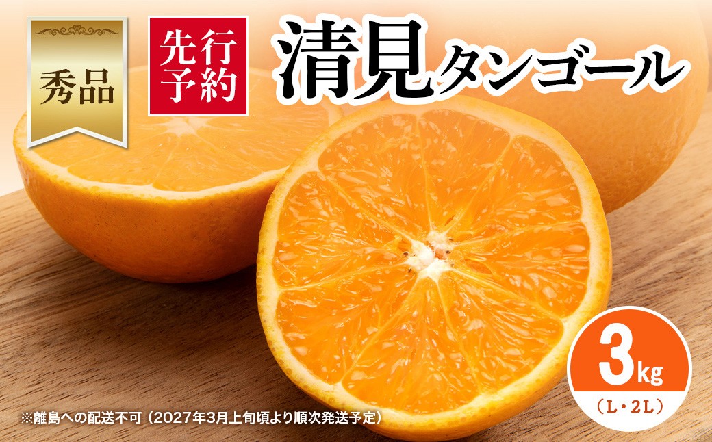 
                  【先行予約】【秀品】清見タンゴール 3kg（L・2L）※離島への配送不可 （2027年3月上旬頃より順次発送予定）  【ふるさと納税 人気 おすすめ ランキング みかん ミカン 蜜柑 柑橘 清見 清見オレンジ フルーツ 果物 旬 秀品 贈答用 贈答 ギフト プレゼント 贈り物 愛媛県産 愛媛県 伊方町 送料無料】 IKTAR011 
                