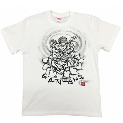 【ふるさと納税】手描きTシャツ 仏画 ガネーシャ 白 (半袖 Lサイズ)【1615511】