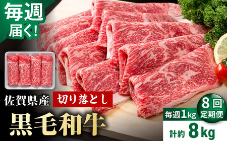 【圧倒的リピート率！】【8回定期便】毎週届く！ 佐賀県産 黒毛和牛 贅沢 切り落とし 1kg/回（計8kg） 2ヶ月分【株式会社いろは精肉店】佐賀産和牛 切りおとし 切落し 九州 [IAG206]