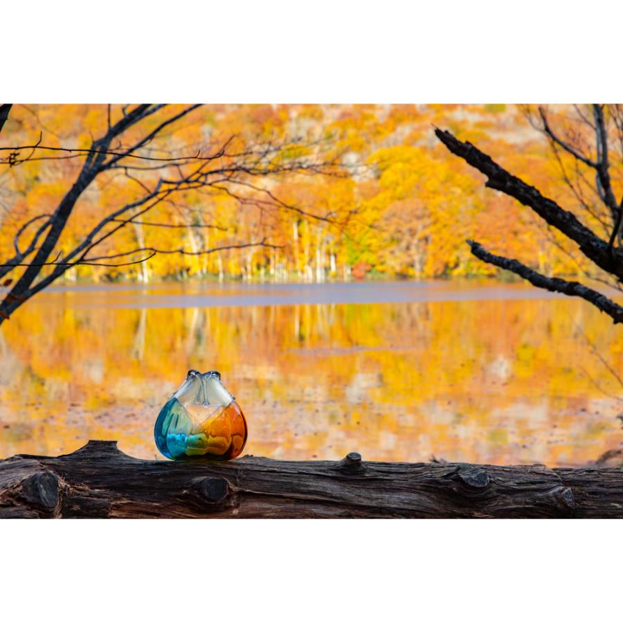 ＜津軽びいどろ＞金彩秋風 花器 中