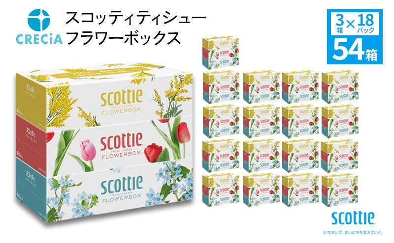 ティッシュ スコッティ フラワーボックス 54箱 ( 3箱 × 18パック ) 