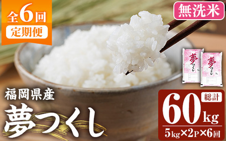 ≪令和7年産新米≫【6回定期便・無洗米】【食味鑑定士厳選】福岡県産 夢つくし(総計60kg・5kg×2袋×6回) 米 無洗米 お米 おこめ ごはん ゆめつくし ご飯 常温 福岡県産 ブランド米 定期便 定期 頒布会 常温 常温保存 【ファインリョーコク】as34-025