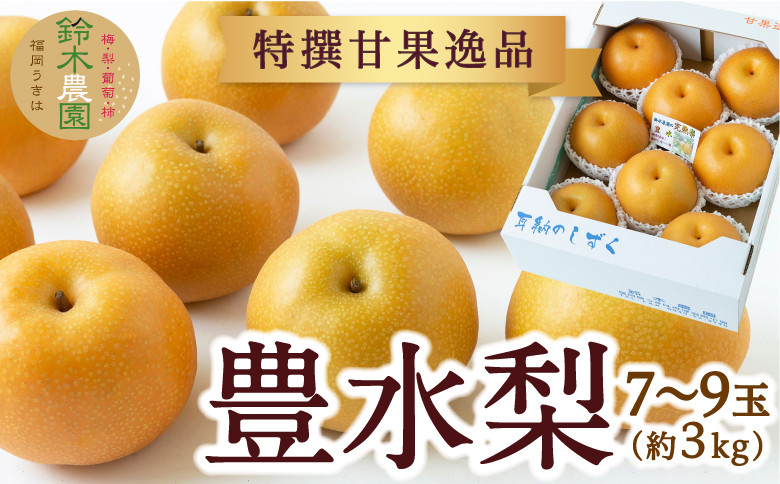 
                  【先行予約】 鈴木農園 特撰甘果逸品 豊水梨 7玉から9玉 （約3kg） 【2026年8月下旬から9月上旬より順次発送予定】 完熟梨 梨 なし ナシ 豊水 ほうすい 果物 くだもの フルーツ 果実 新鮮 フレッシュ ジューシー お取り寄せ 福岡県 うきは市 冷蔵
                