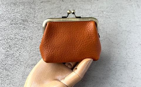 本革 がま口小物入れ 栃木レザー　ダークブラウン