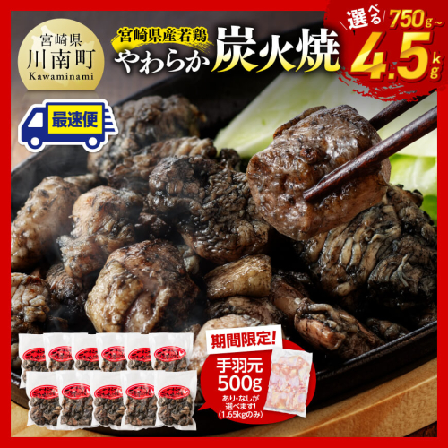 ※発送月・内容量が選べる※ 宮崎県産若鳥 やわらか炭火焼 750g～4500g 【1650gのみ手羽元500gあり・なしが選べる】【 鶏 肉 鶏肉 国産 とり 九州産 鳥 宮崎県産 小分け 炭火焼き 】