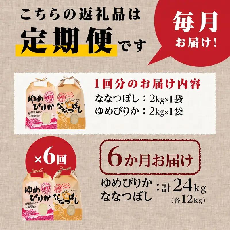 《令和7年産》6ヶ月連続お届け!北海道2大ブランドの食べ比べ!!4kg | 定期便 ゆめぴりか ななつぼし 特A 白米 ブランド米 米 こめ コメ お米 ご飯 ごはん 単一米 滝川市 北海道 北海道産