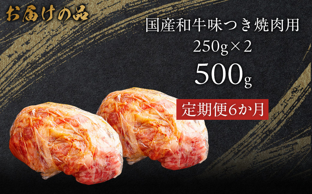 【6か月定期便】国産和牛味つき焼肉用 500g (250g×2) MROBM011