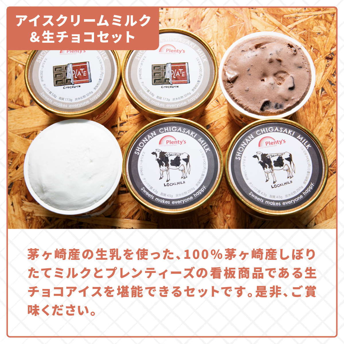 湘南茅ヶ崎の人気店 プレンティーズのしぼりたてミルク＆生チョコアイスクリーム堪能セット【のし無】 湘南 人気 スイーツ アイス デザート プレミアム カップ 詰め合わせ セット 食べ比べ プチ贅沢 贈