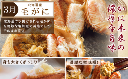 海鮮 定期便 4回 お届け 厚岸旬のふるさとセット 毛ガニ しまえび さんま 牡蠣