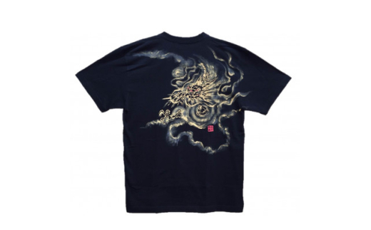 手描きTシャツ 日本画 龍神 黒 (半袖 Sサイズ)【1615186】