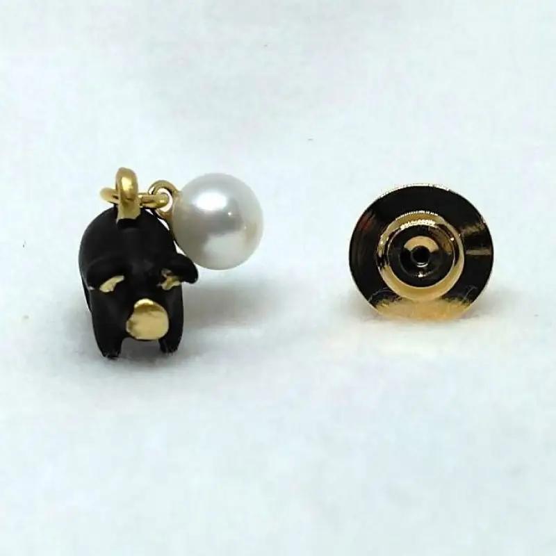 【ぶたに真珠】 真珠 約7.0mm ピンブローチ ぶた ブラック 黒 淡水本真珠 ボタン形 パール 7ミリ パールアクセサリー アクセサリー ブローチ ファッション カジュアル メンズ レディース オ